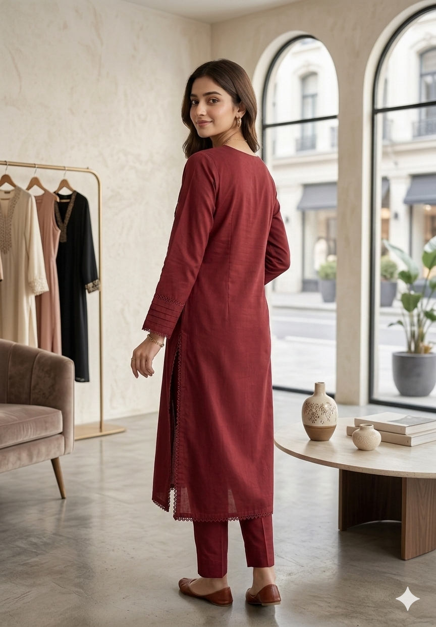 Burgundy 2-Piece Solid Co-Ord Set - Image 2
