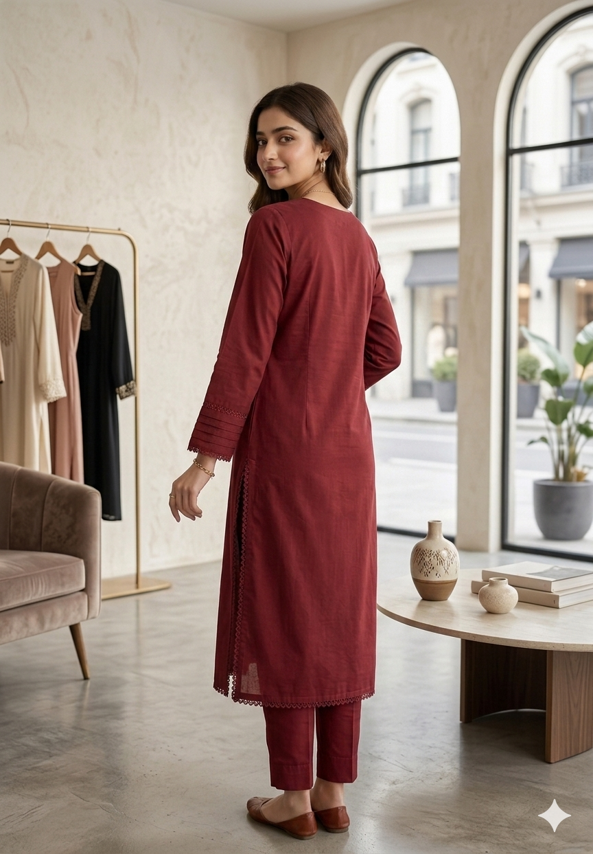 Burgundy 2-Piece Solid Co-Ord Set - Image 3