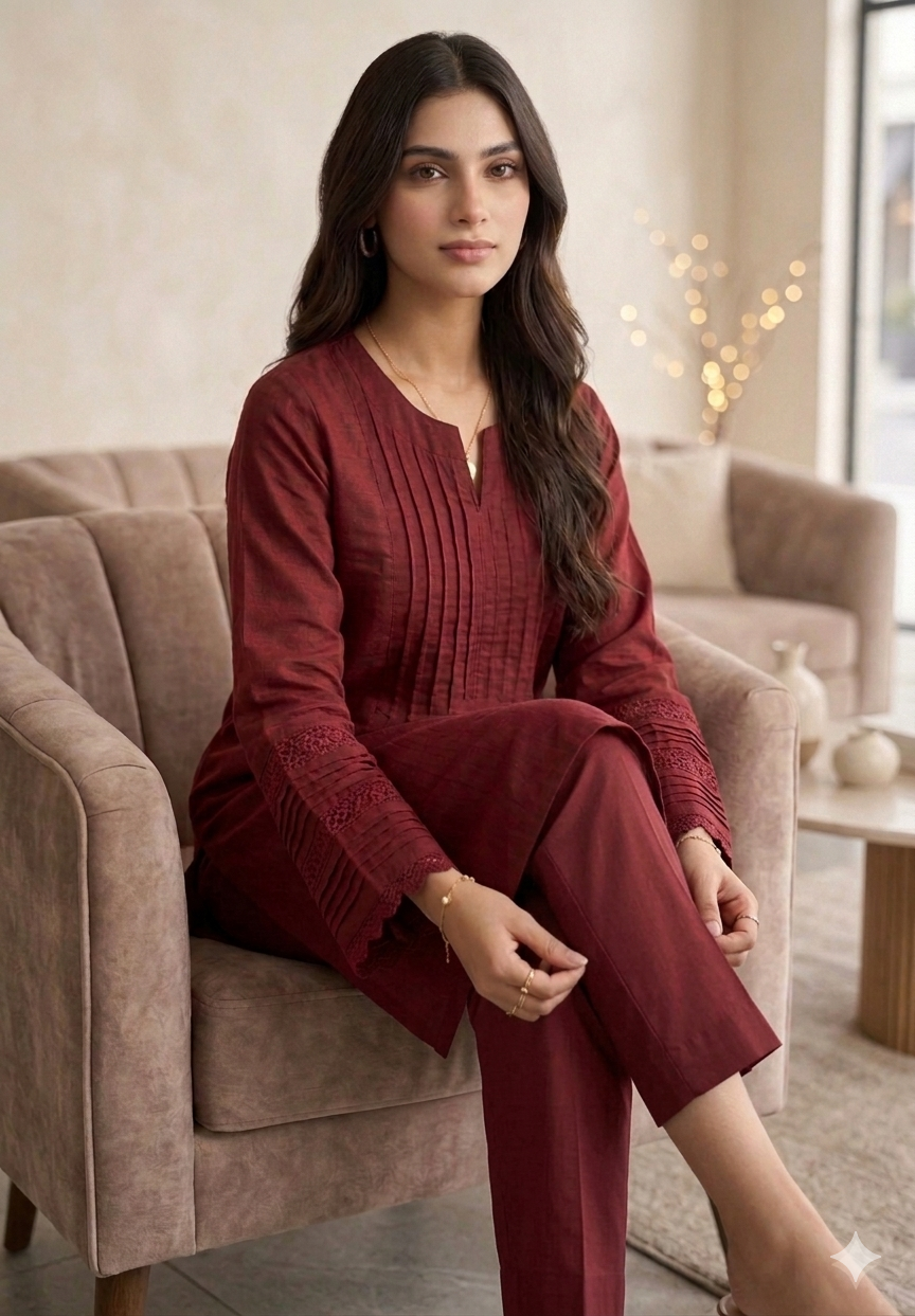 Burgundy 2-Piece Solid Co-Ord Set - Image 6