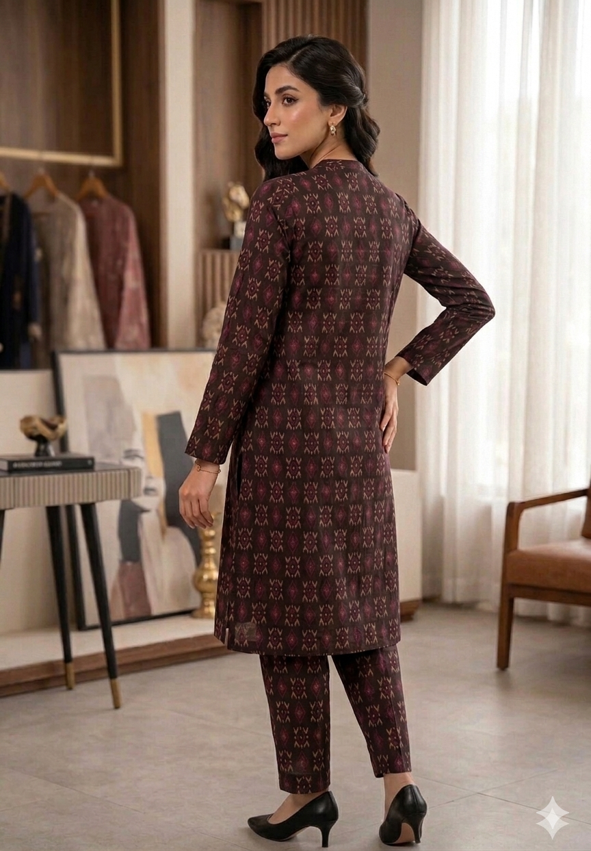 Chic Black and Magenta Geometric Ikat 2-Piece Co-Ord Set - Image 5
