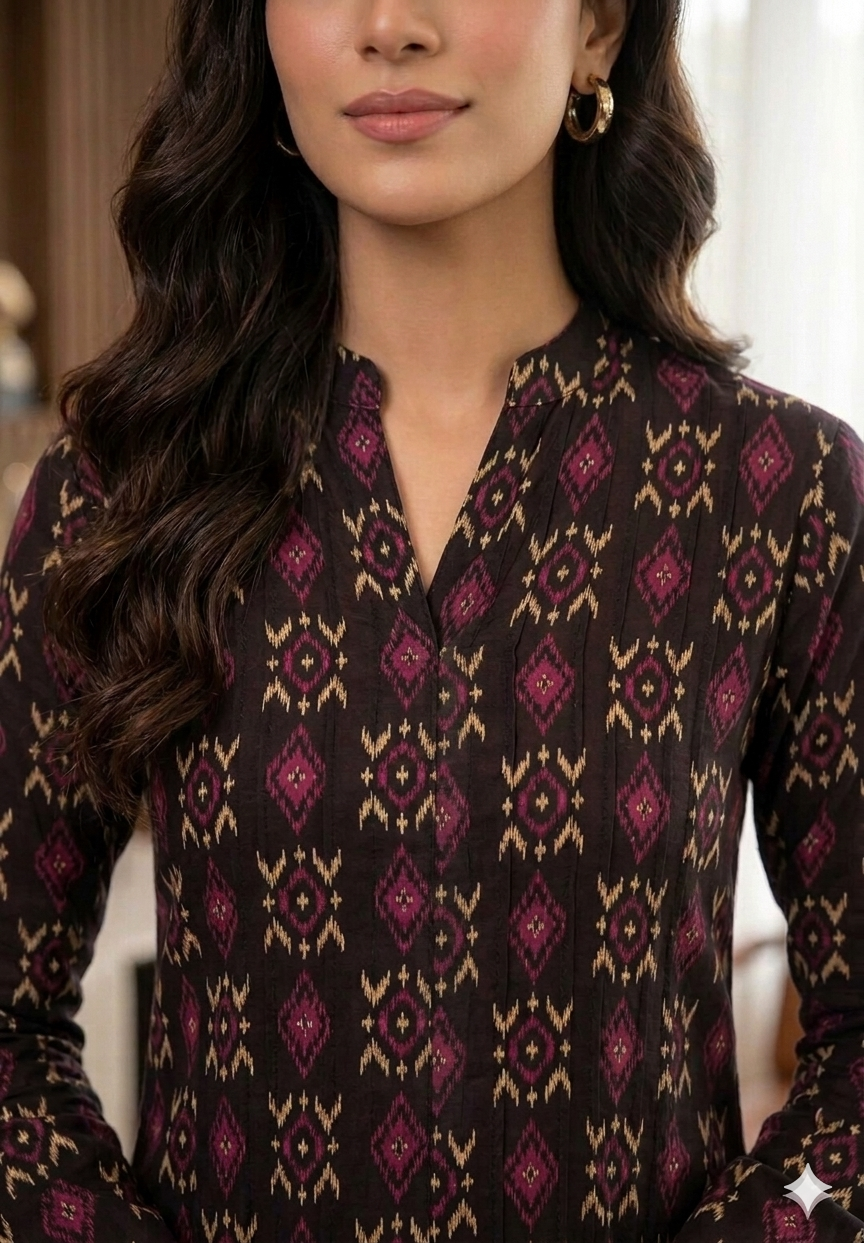 Chic Black and Magenta Geometric Ikat 2-Piece Co-Ord Set - Image 4