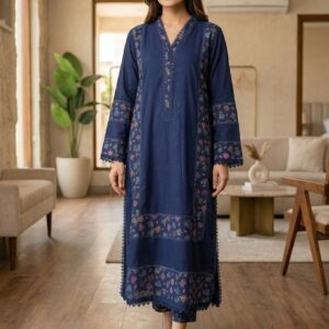 Classic Navy Blue Printed Border 2-Piece Co-Ord Set