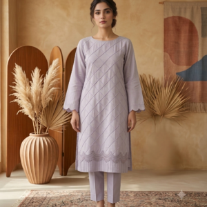 Lavender Whisper – Quilted Geometric Tunic & Trouser Set