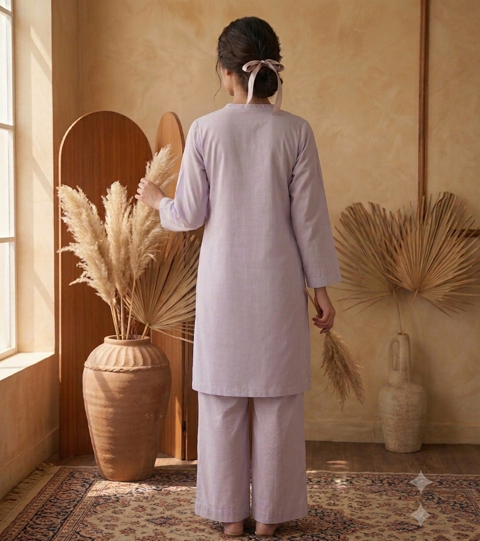 Lavender Whisper – Quilted Geometric Tunic & Trouser Set - Image 5