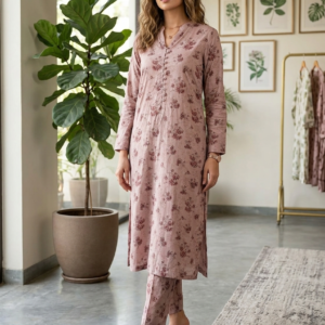 Elegant Tea Rose Floral Printed 2-Piece Co-Ord Set