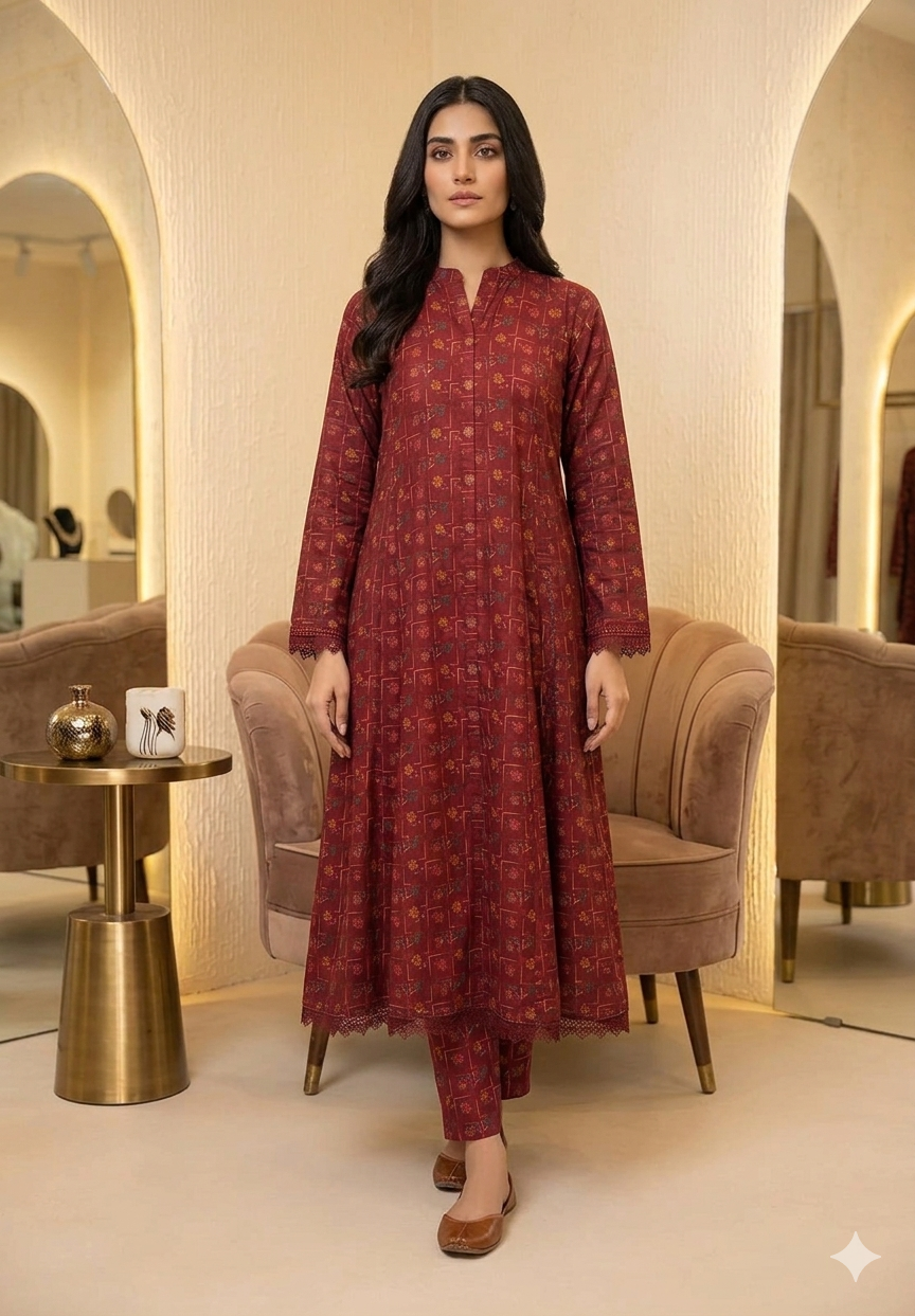 Rust Geometric 2-Piece Kalidaar Set