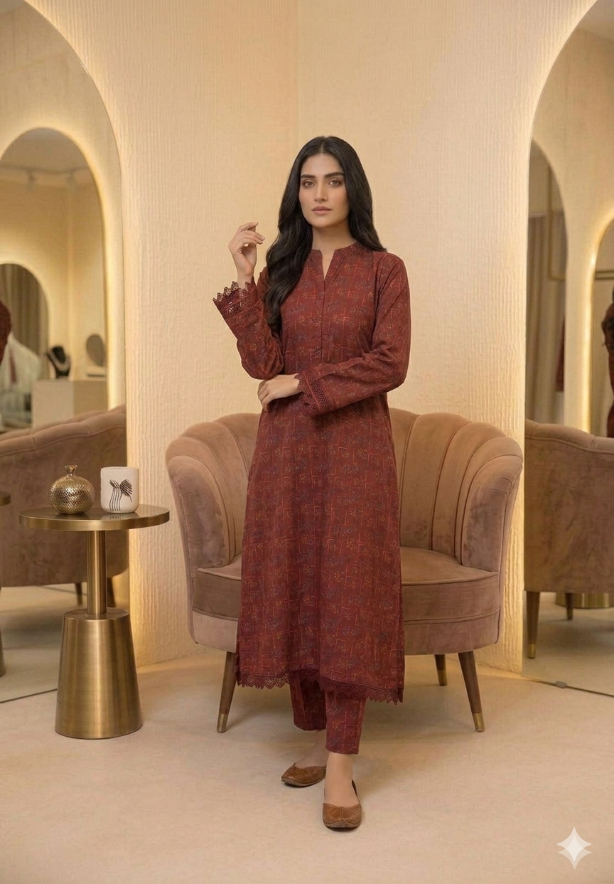 Rust Geometric 2-Piece Kalidaar Set - Image 4