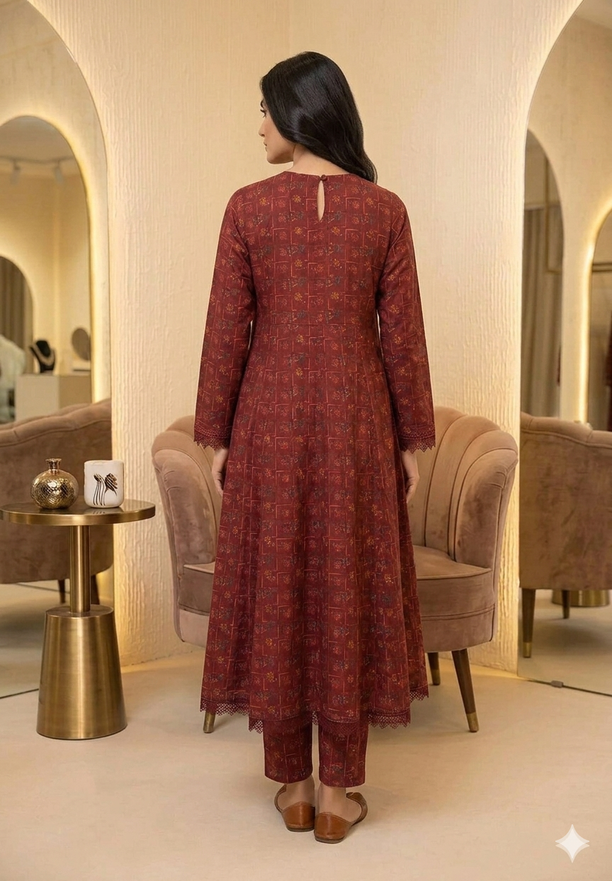 Rust Geometric 2-Piece Kalidaar Set - Image 2