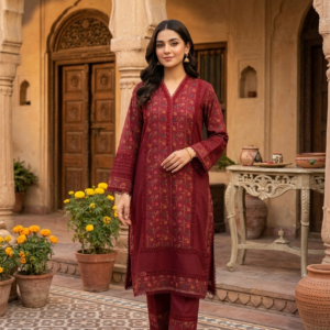 Sophisticated Maroon Printed Panel 2-Piece Co-Ord Set