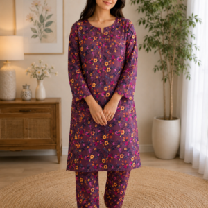 Vibrant Plum Purple Floral Printed 2-Piece Co-Ord Set