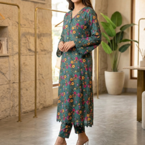 Vibrant Teal Green Floral Printed 2-Piece Co-Ord Set